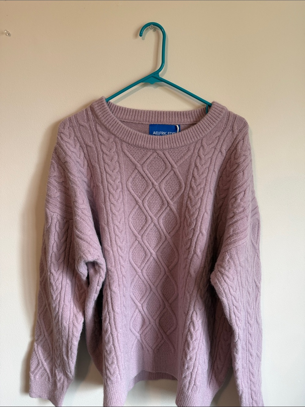 Aelfric Eden Dusty Lavender Cable-Knit Crewneck Sweater